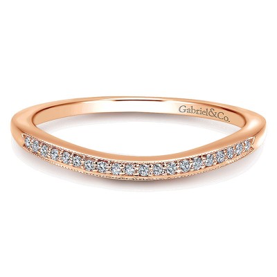 Wedding Band 14k Pink Gold Diamond Curved