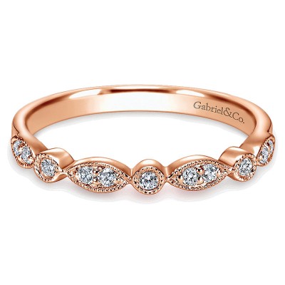 Wedding Band 14k Pink Gold Diamond Curved