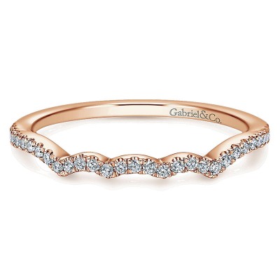 Wedding Band 14k Pink Gold Diamond Curved