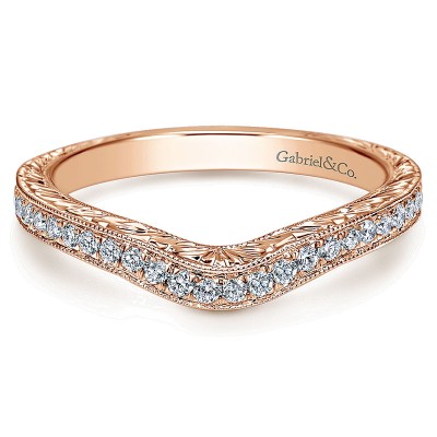 Wedding Band 14k Pink Gold Diamond Curved