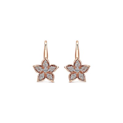 14k Pink Gold Diamond Drop Earrings