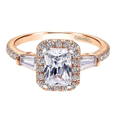 Engagement Ring 14k Pink Gold Diamond Halo