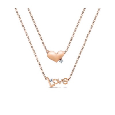 14k Pink Gold Diamond Heart Necklace