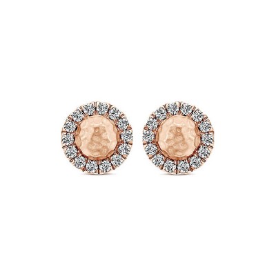 14k Pink Gold Diamond Stud Earrings