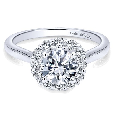 14K White Gold Bold Diamond Halo Rounded Shank 14K White Gold Engagement Ring ER7498W44Jj