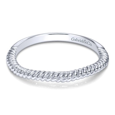 Wedding Band 14k White Gold Curved