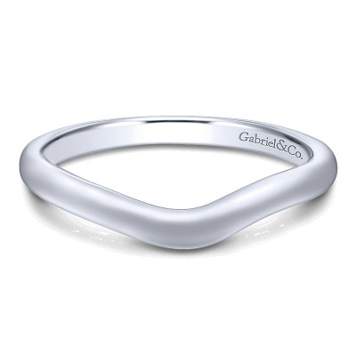 Wedding Band 14k White Gold Curved