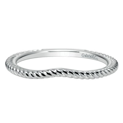 Wedding Band 14k White Gold Curved