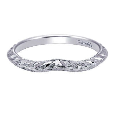 Wedding Band 14k White Gold Curved