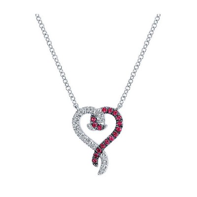 14k White Gold Diamond And Ruby Heart Necklace