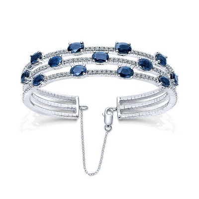 14k White Gold Diamond And Sapphire Bangle