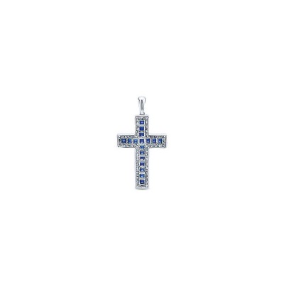 14k White Gold Diamond And Sapphire Cross Pendant
