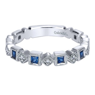 Wedding Band 14k White Gold Diamond And Sapphire Curved