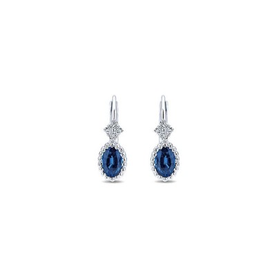14k White Gold Diamond And Sapphire Drop Earrings