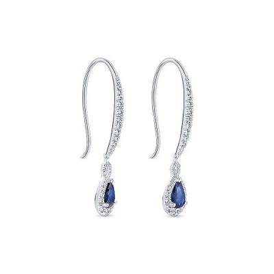 14k White Gold Diamond And Sapphire Drop Earrings