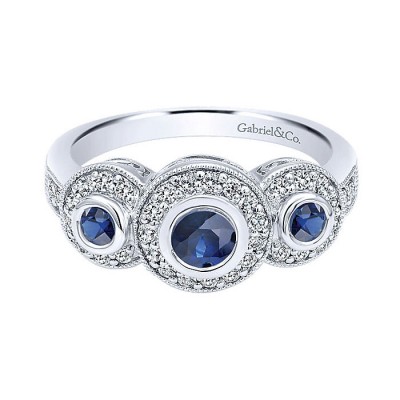 14k White Gold Diamond And Sapphire Fashion Ladies' Ring