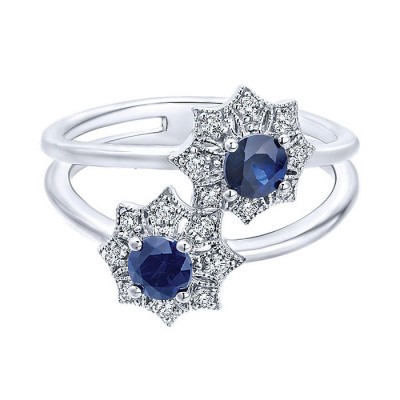 14k White Gold Diamond And Sapphire Fashion Ladies' Ring