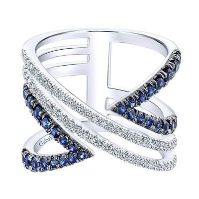 14k White Gold Diamond And Sapphire Fashion Ladies' Ring