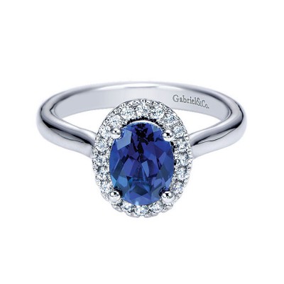14k White Gold Diamond And Sapphire Fashion Ladies' Ring