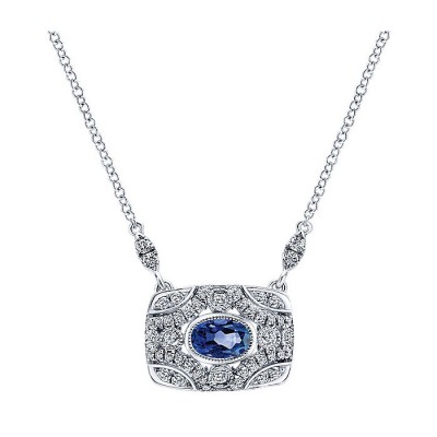 14k White Gold Diamond And Sapphire Fashion Necklace