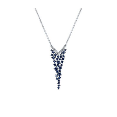 14k White Gold Diamond And Sapphire Fashion Necklace