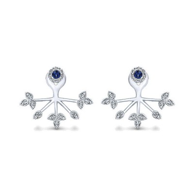 14k White Gold Diamond And Sapphire Peek A Boo Earrings