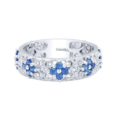 14k White Gold Diamond And Sapphire Stackable Ladies' Ring