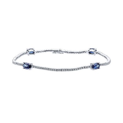 14k White Gold Diamond And Sapphire Tennis Bracelet