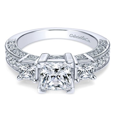 Engagement Ring 14k White Gold Diamond 3 Stones