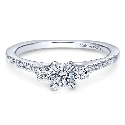 Engagement Ring 14k White Gold Diamond 3 Stones