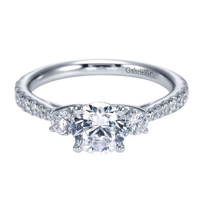 Engagement Ring 14k White Gold Diamond 3 Stones