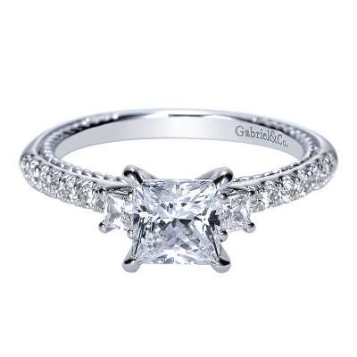 Engagement Ring 14k White Gold Diamond 3 Stones