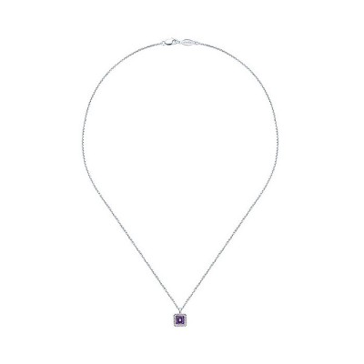 14k White Gold Diamond Amethyst Fashion Necklace