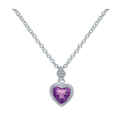 14k White Gold Diamond Amethyst Heart Necklace