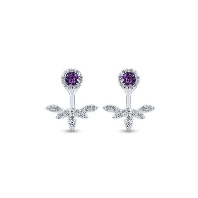 14k White Gold Diamond Amethyst Peek A Boo Earrings