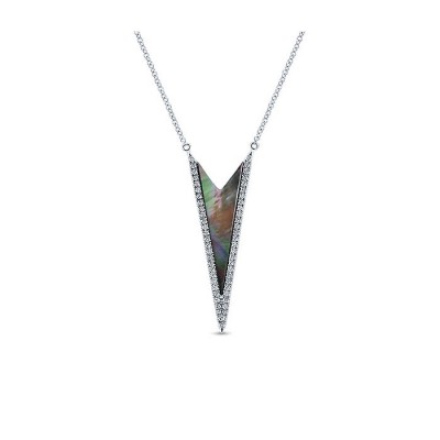 14k White Gold Diamond Black Mother Of Pearl Fashion Necklace