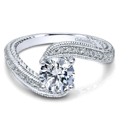 Engagement Ring 14k White Gold Diamond Bypass