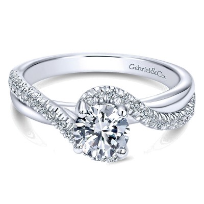 Engagement Ring 14k White Gold Diamond Bypass