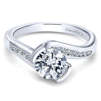 Engagement Ring 14k White Gold Diamond Bypass
