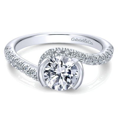 Engagement Ring 14k White Gold Diamond Bypass