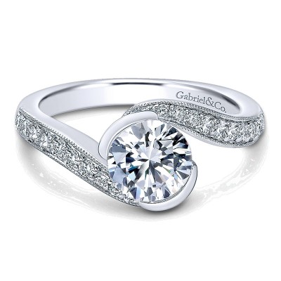 Engagement Ring 14k White Gold Diamond Bypass