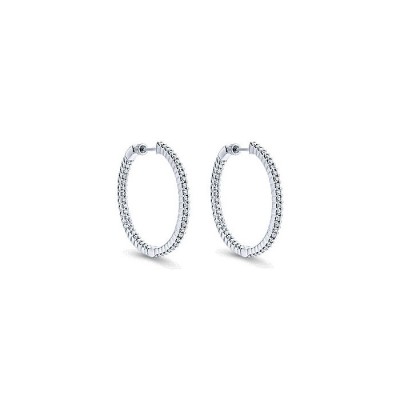 14k White Gold Diamond Classic Hoop Earrings
