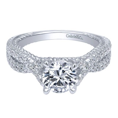 Engagement Ring 14k White Gold Diamond Criss Cross