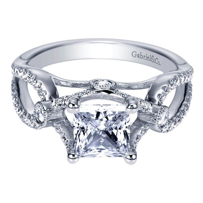 Engagement Ring 14k White Gold Diamond Criss Cross