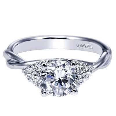 Engagement Ring 14k White Gold Diamond Criss Cross