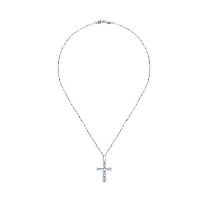 14k White Gold Diamond Cross Necklace