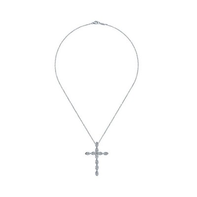 14k White Gold Diamond Cross Necklace