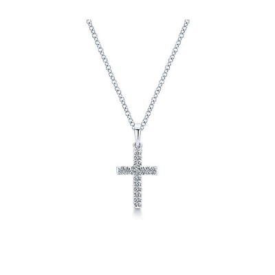 14k White Gold Diamond Cross Necklace