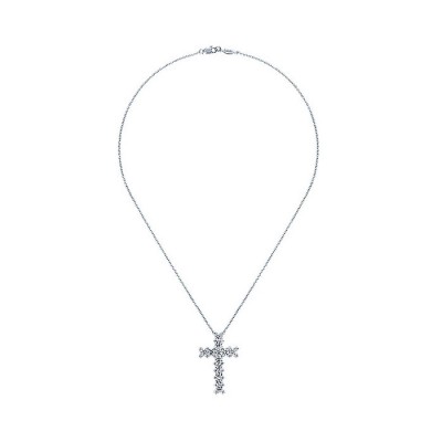 14k White Gold Diamond Cross Necklace