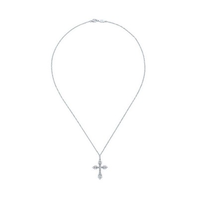 14k White Gold Diamond Cross Necklace